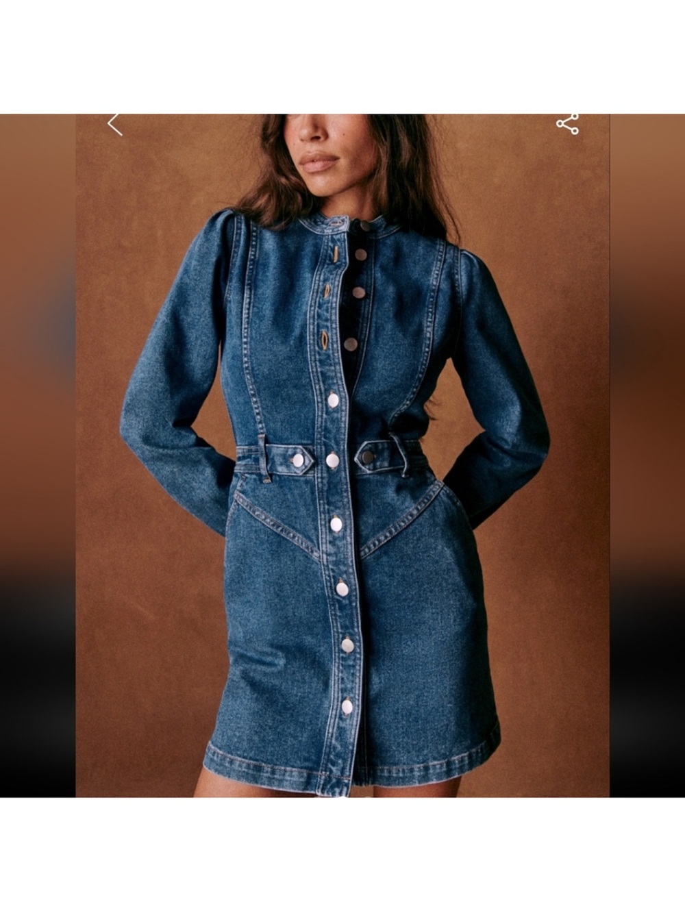 Sezane Alberta Blue Jean Buttoned Sheath Mini Denim Dress 34 US 2 - Picture 5 of 8